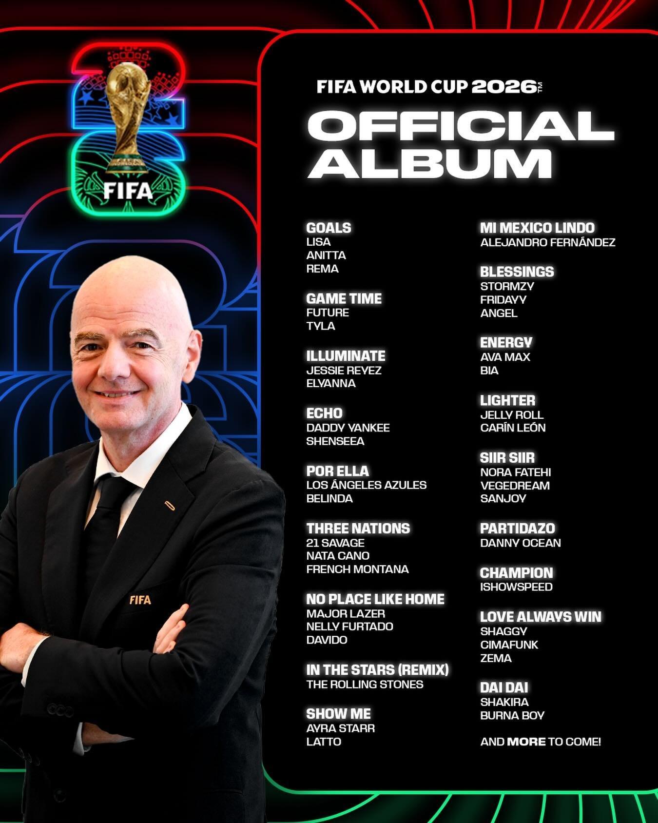 24直播网-FIFA公布本届世界杯18首官方歌曲,甲亢哥的Champion在列